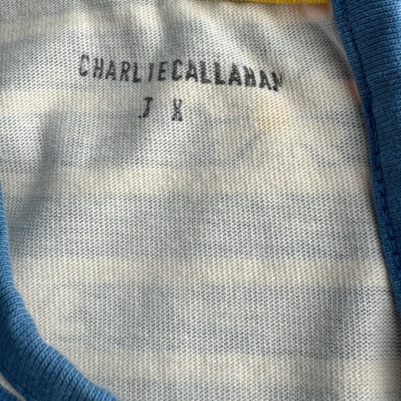 MINI BODEN Striped Daisy Dress Girls 4-5 4T 5T Blue Mustard Yellow Button Skirt - Picture 10 of 10